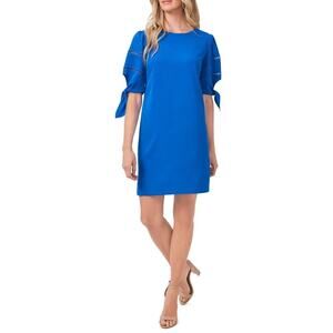 CeCe Dupraz Woman’s Blue Ladder Stitch Tie Sleeve  Crepe Shift Dress- Size 8